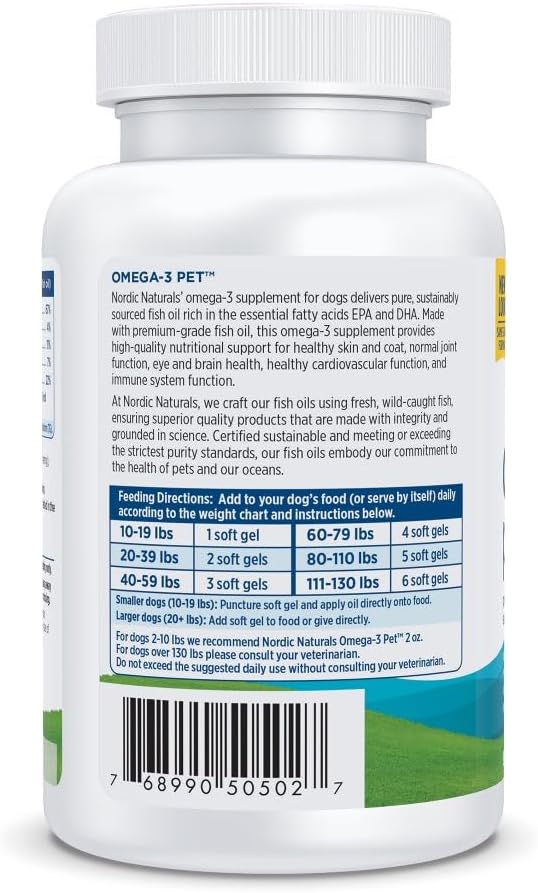 Nordic Naturals Omega-3 para mascotas, sin sabor - 90 cápsulas blan...