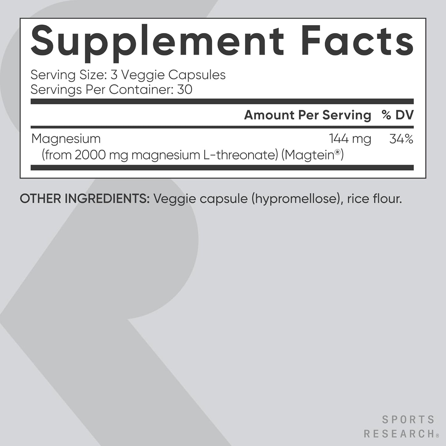 Sports Research® Cápsulas de L-treonato de magnesio de 2000 mg - Ma...