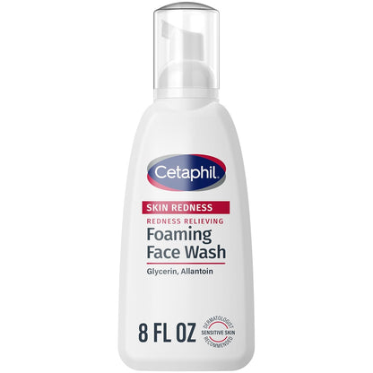 Cetaphil Jabón facial espumoso que alivia el enrojecimiento para pieles sensibles, 8 onzas líquidas, limpia y calma suavemente la piel sensible sin secar demasiado (el embalaje puede variar)