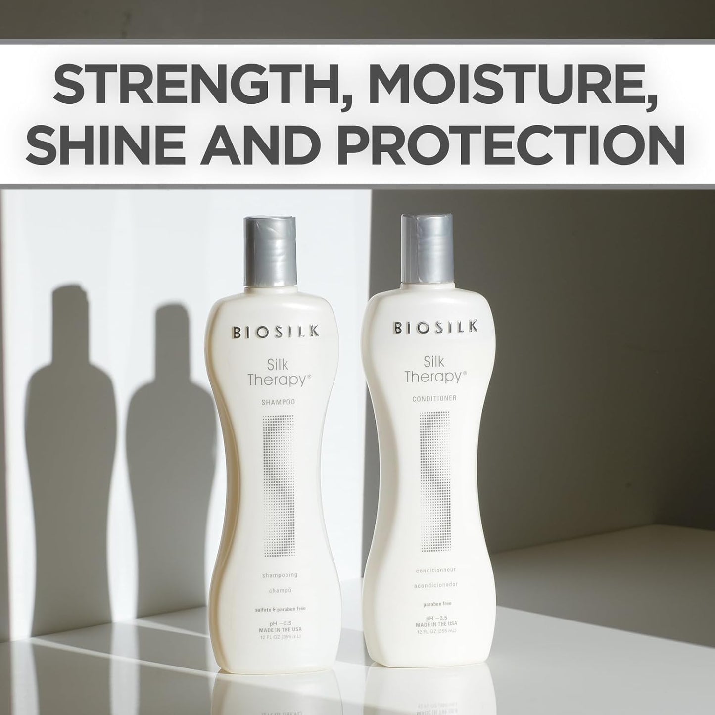 BioSilk Silk Therapy Duo Set Champú y Acondicionador, Cuidado Capilar de Limpieza Suave Para un Brillo Increíble, Sin Sulfatos, Parabenos y Libre de Crueldad, 12 Oz (Paquete de 2)