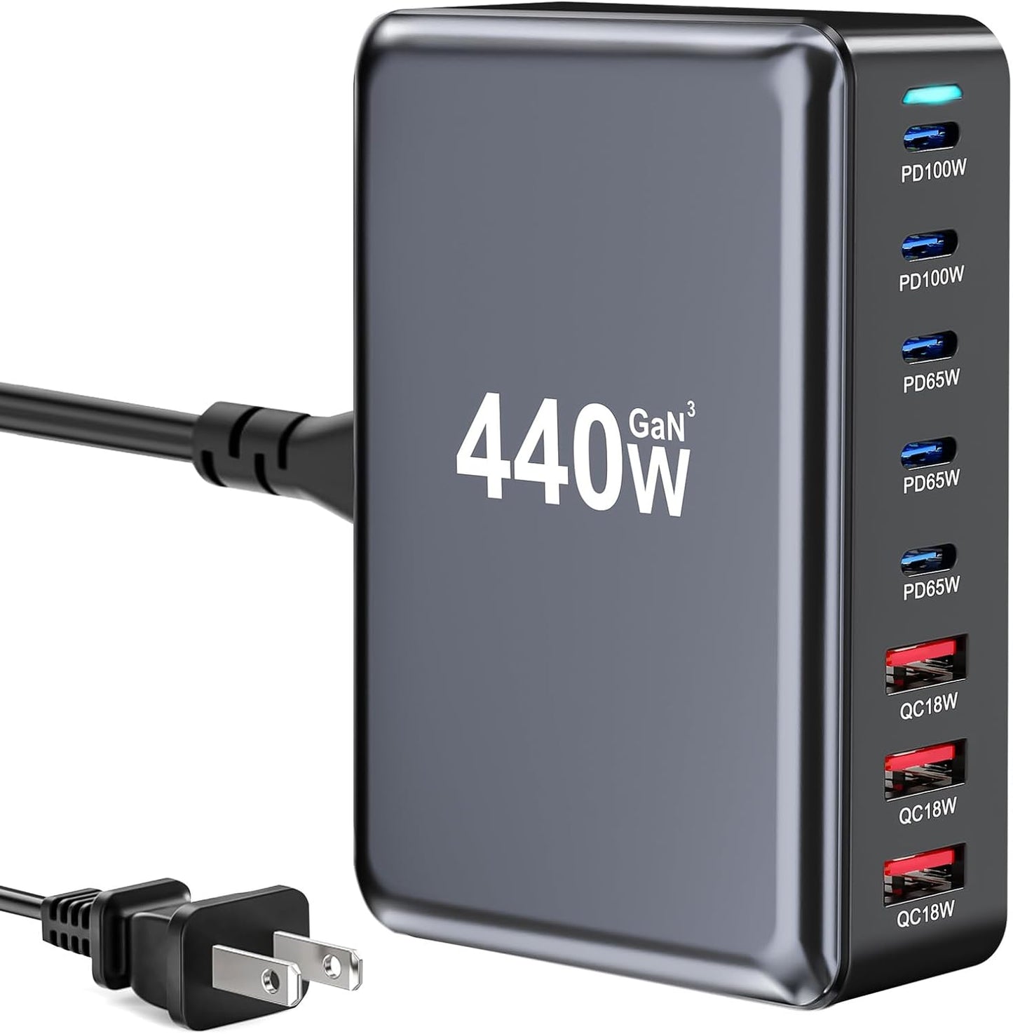 Bloque de cargador rápido USB C GAN de 440 W, estación de carga de...