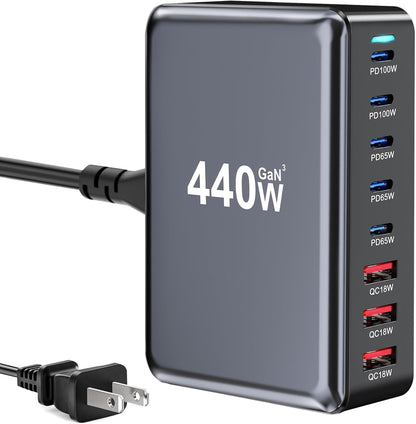 Bloque de cargador rápido USB C GAN de 440 W, estación de carga de...