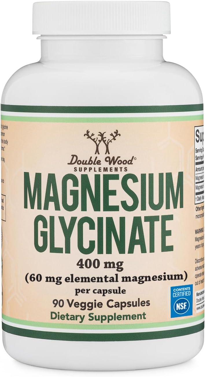 Glicinato de magnesio 400 mg, 90 cápsulas (apto para veganos, proba...
