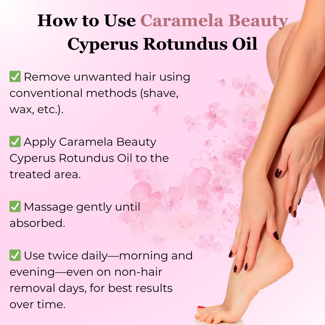 Aceite de Cyperus Rotundus Natural Caramela Beauty - 60ml de Aceite Natural de Cyperus Rotundus para Depilación, Hidratante y Calmante, Aceite de Cyperus para Reducir el Crecimiento del Vello Corporal