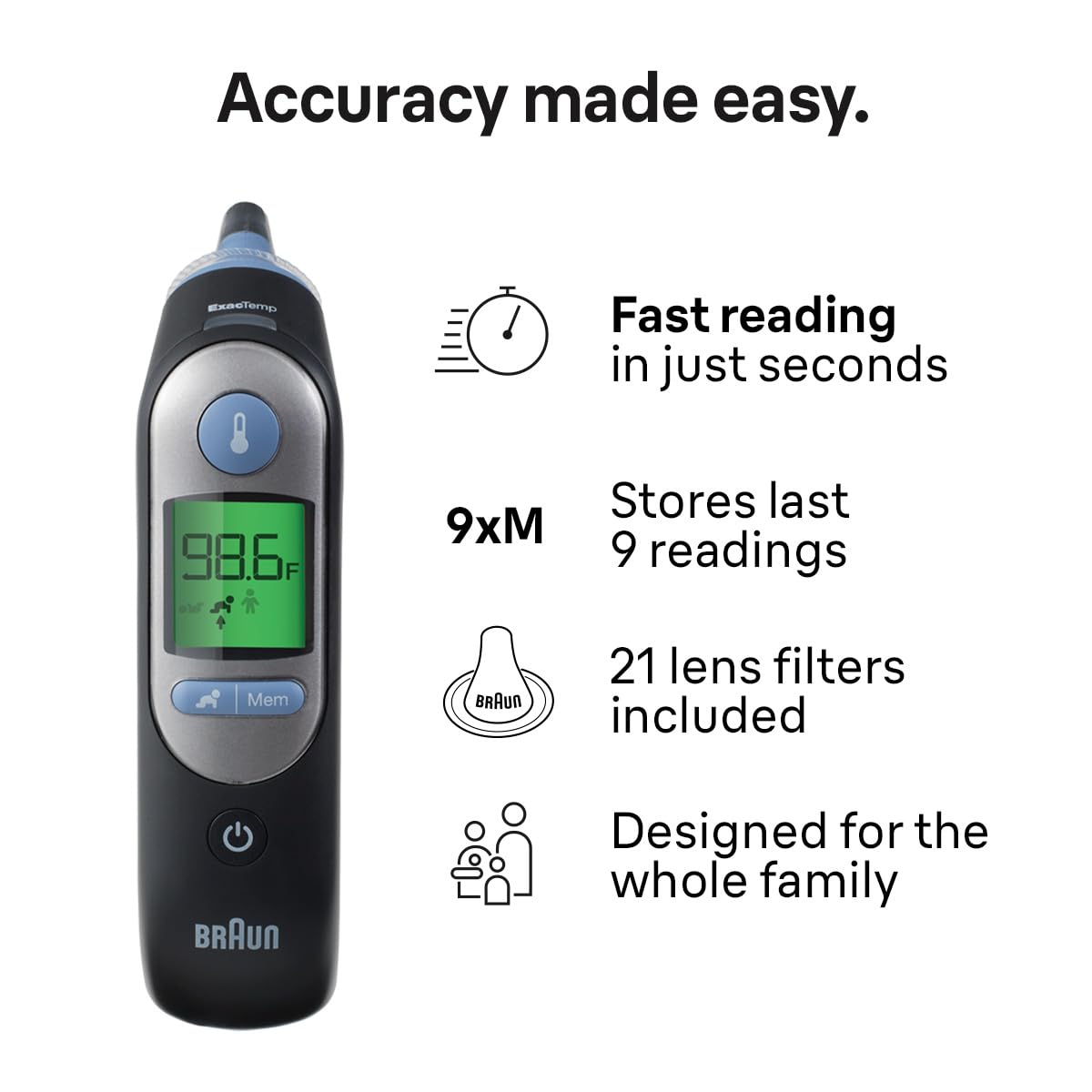 Braun ThermoScan 7 - Termómetro digital de oído para adultos, bebés...