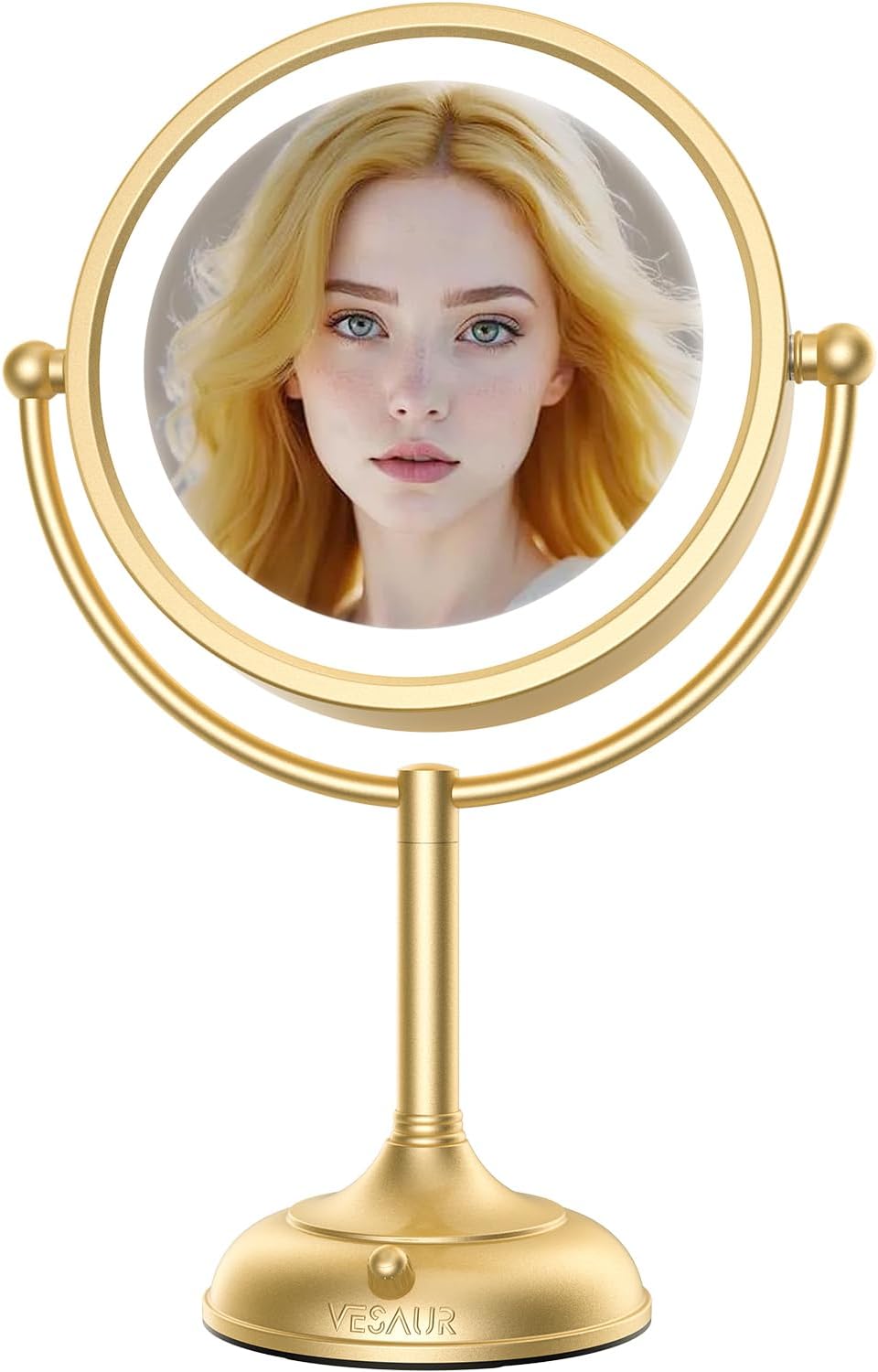 VESAUR Espejo de Maquillaje Iluminado Dorado Grande de 8.5''...