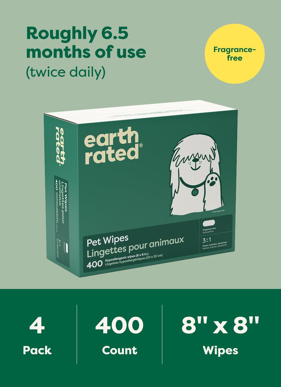 Earth Rated Toallitas para mascotas para perros y gatos, hipoalergé...