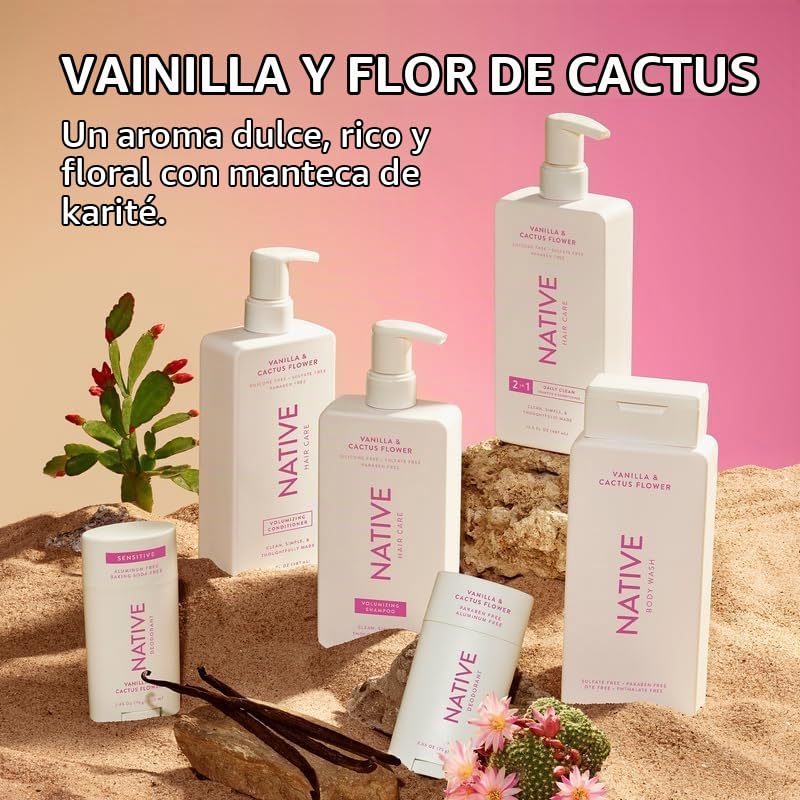 Native El champú y acondicionador de flores de vainilla y cactus co...