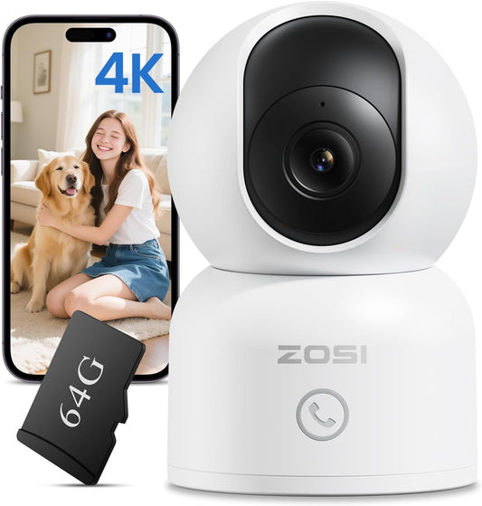 ZOSI Cámara de seguridad para interiores 4K, C518 WiFi Pan\/Tilt pa...