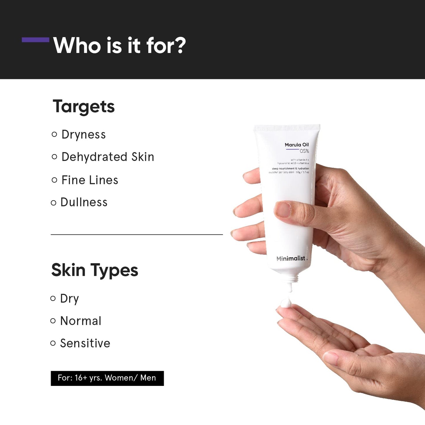 Minimalist - Hidratante facial para piel seca | 5% de aceite de marula con ácido hialurónico para una nutrición e hidratación profunda | Hidratante facial | Para mujeres y hombres | 1.7 oz / 50 g