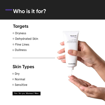 Minimalist - Hidratante facial para piel seca | 5% de aceite de marula con ácido hialurónico para una nutrición e hidratación profunda | Hidratante facial | Para mujeres y hombres | 1.7 oz / 50 g