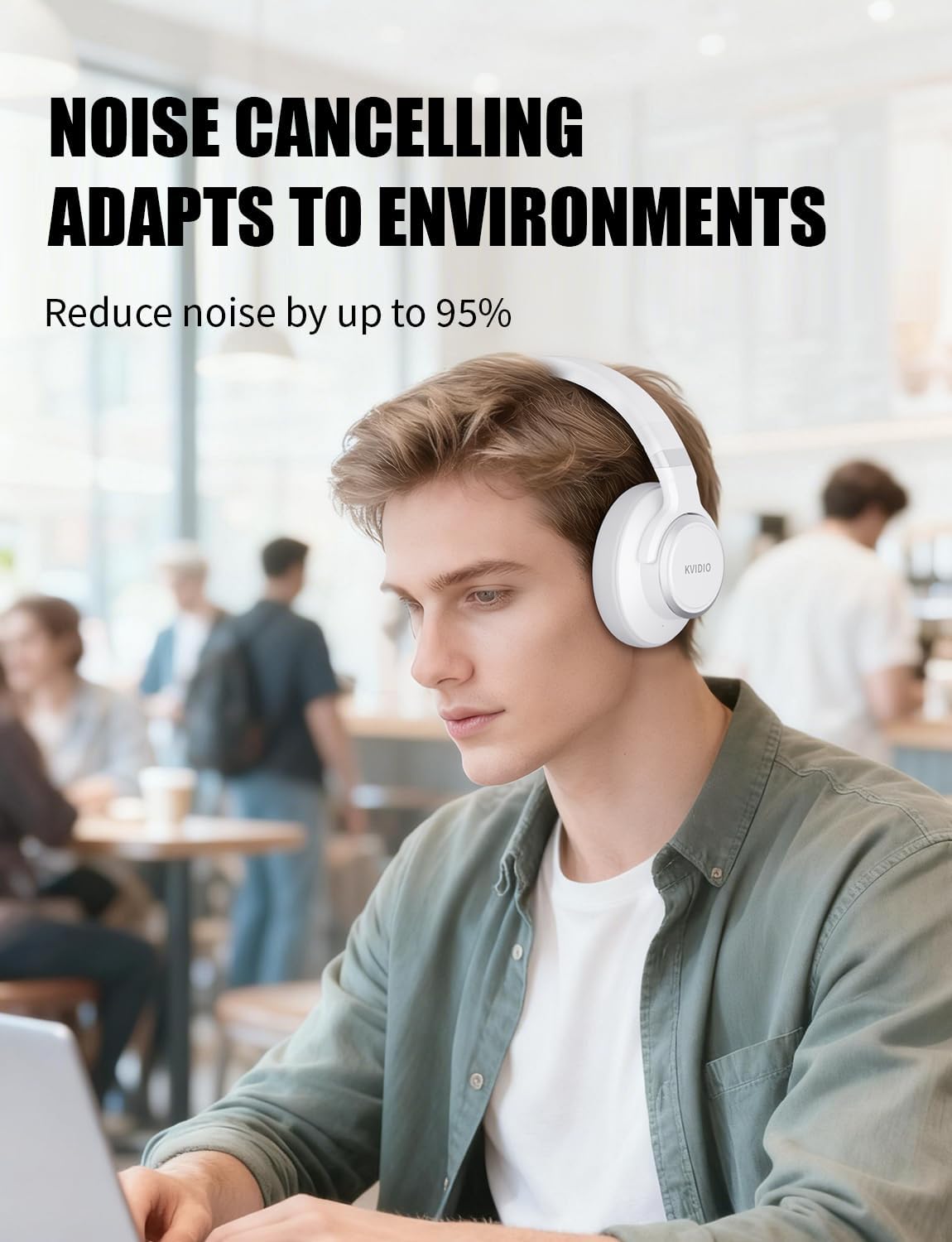 KVIDIO Auriculares híbridos con cancelación activa de ruido, auricu...