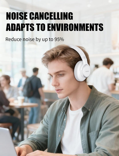 KVIDIO Auriculares híbridos con cancelación activa de ruido, auricu...