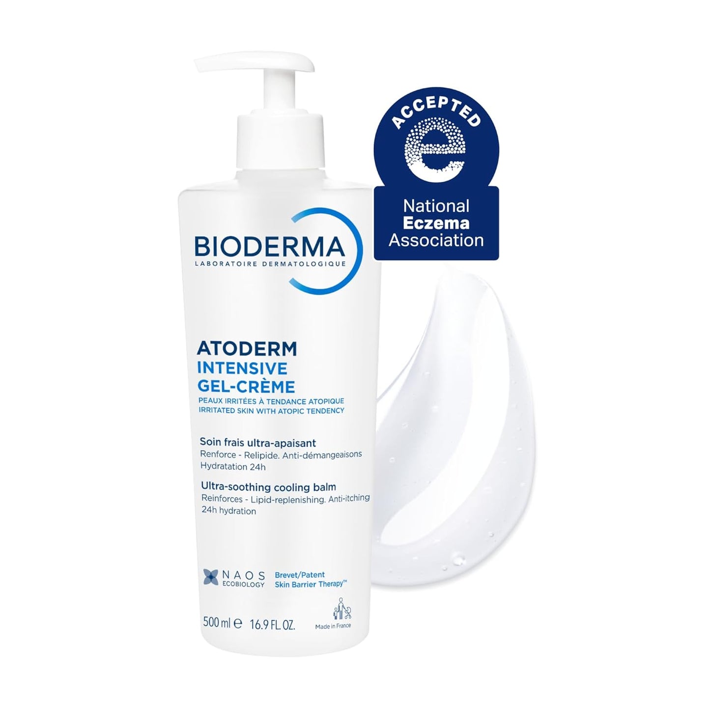 Bioderma Atoderm - Crema de gel intensivo, hidratante corporal calmante para pieles sensibles secas a atópicas, hidratación 24 horas, 16.9 onzas líquidas