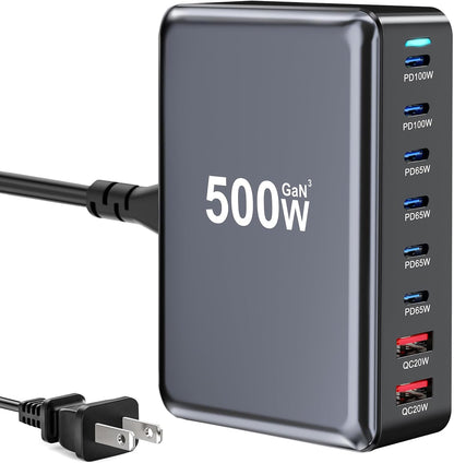 Bloque de carga rápida USB C de 500 W, estación de carga USB multip...