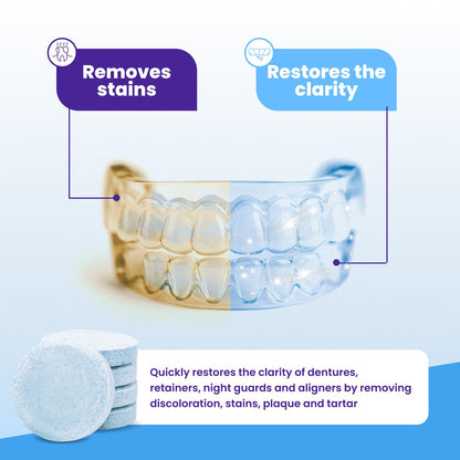 Retainer Brite Tabletas limpiadoras de retenedores para limpiadores ultrasónicos, utilizadas para limpiar Invisalign, protector bucal, protector nocturno y más, suministro de 4 meses, fabricado en