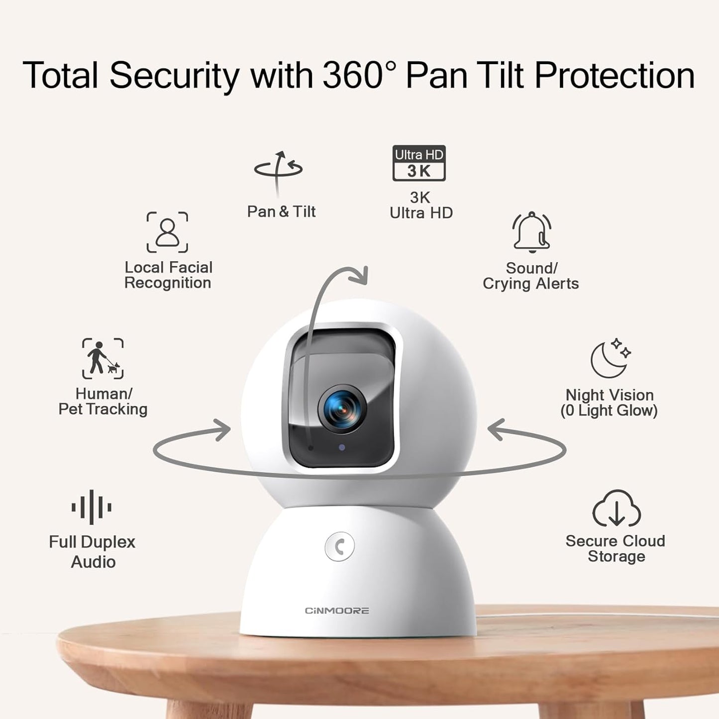 CINMOORE Cámara de Seguridad 5G para Interior, Cámara 3K para Masco...
