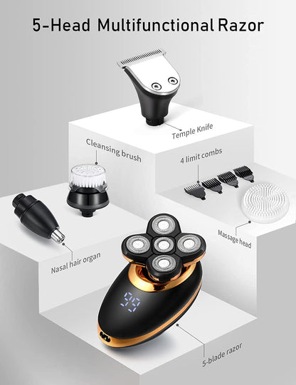 Afeitadoras eléctricas para hombres, afeitadoras 5 en 1 de cabeza c...