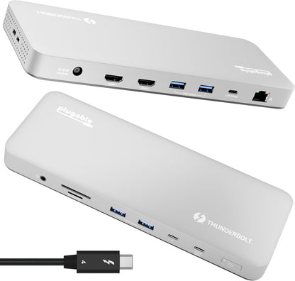 Plugable Base Thunderbolt 4 para M4 MacBook Air y M5 Pro: Estación de Acoplamiento para Portátil sin Controladores con Carga de 100W, Monitor Dual HDMI 4K o Individual 6K, 6X USB, SD, Ethernet