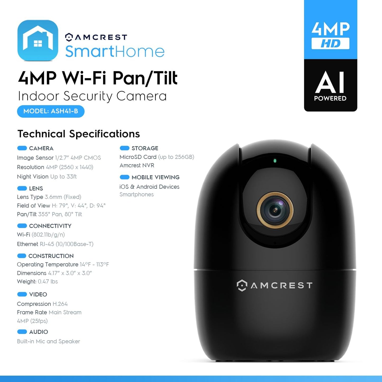 Amcrest Cámara WiFi de 4MP para interiores, cámara para perros, mon...
