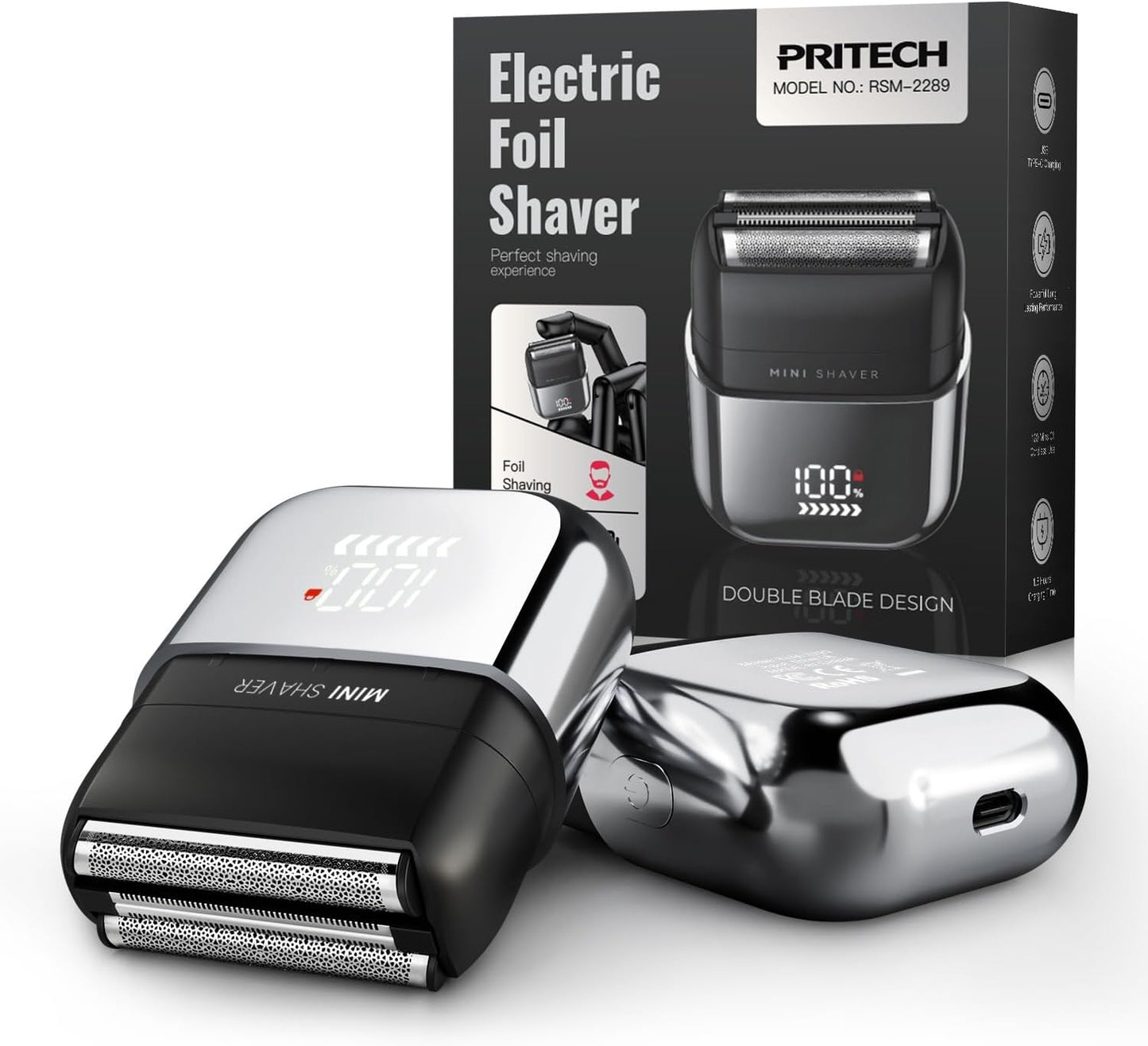 Afeitadora eléctrica de aluminio para hombres, mini maquinilla de afeitar eléctrica para afeitado facial con 3 cuchillas flotantes, navaja de viaje recargable de carga rápida USB-C, IPX7, impermeable