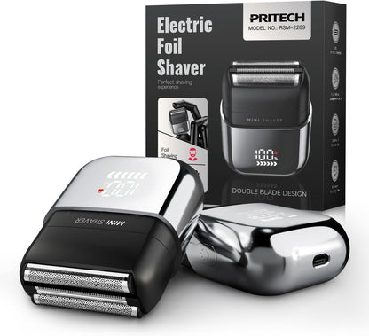 Afeitadora eléctrica de aluminio para hombres, mini maquinilla de afeitar eléctrica para afeitado facial con 3 cuchillas flotantes, navaja de viaje recargable de carga rápida USB-C, IPX7, impermeable