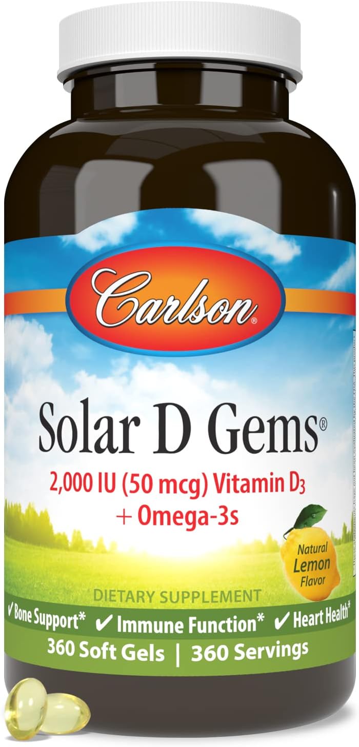 Carlson - Gemas solares D, suplemento de vitamina D3 y Omega-3, 200...
