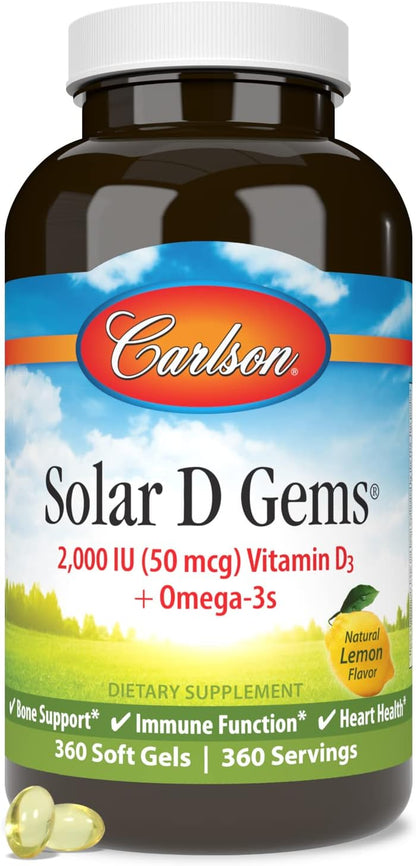 Carlson - Gemas solares D, suplemento de vitamina D3 y Omega-3, 200...