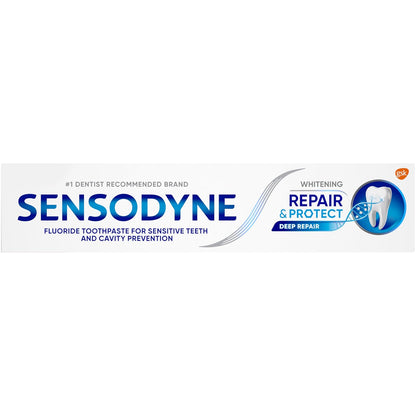Sensodyne Repair & Protect - Pasta dental blanqueadora para dientes sensibles y prevención de caries, 3.4 onzas (paquete de 4)
