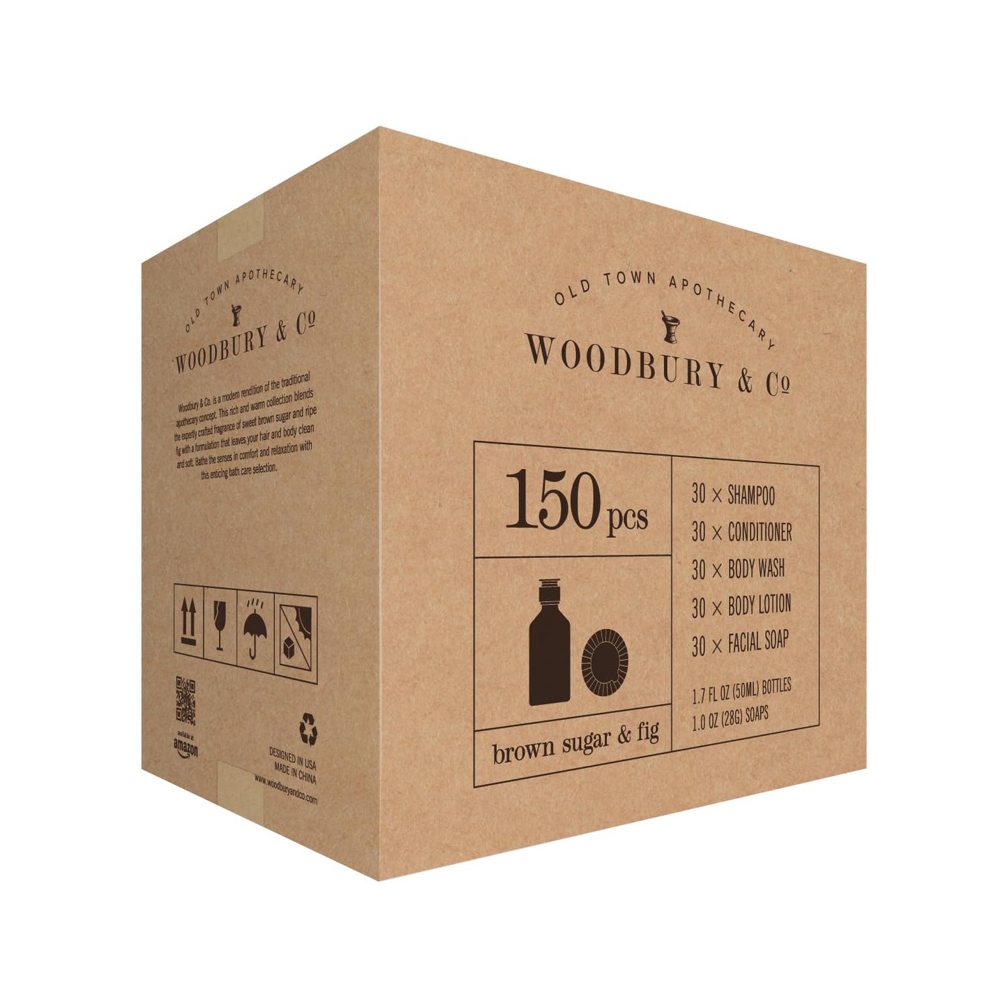 WOODBURY & CO Champú acondicionador tamaño viaje loción y jabón de baño (150 unidades, 1.7 onzas cada uno), artículos de tocador esenciales para el baño de invitados, minijuegos de higiene Airbnb a granel, kits de higiene sin parabenos, artículos de tocad