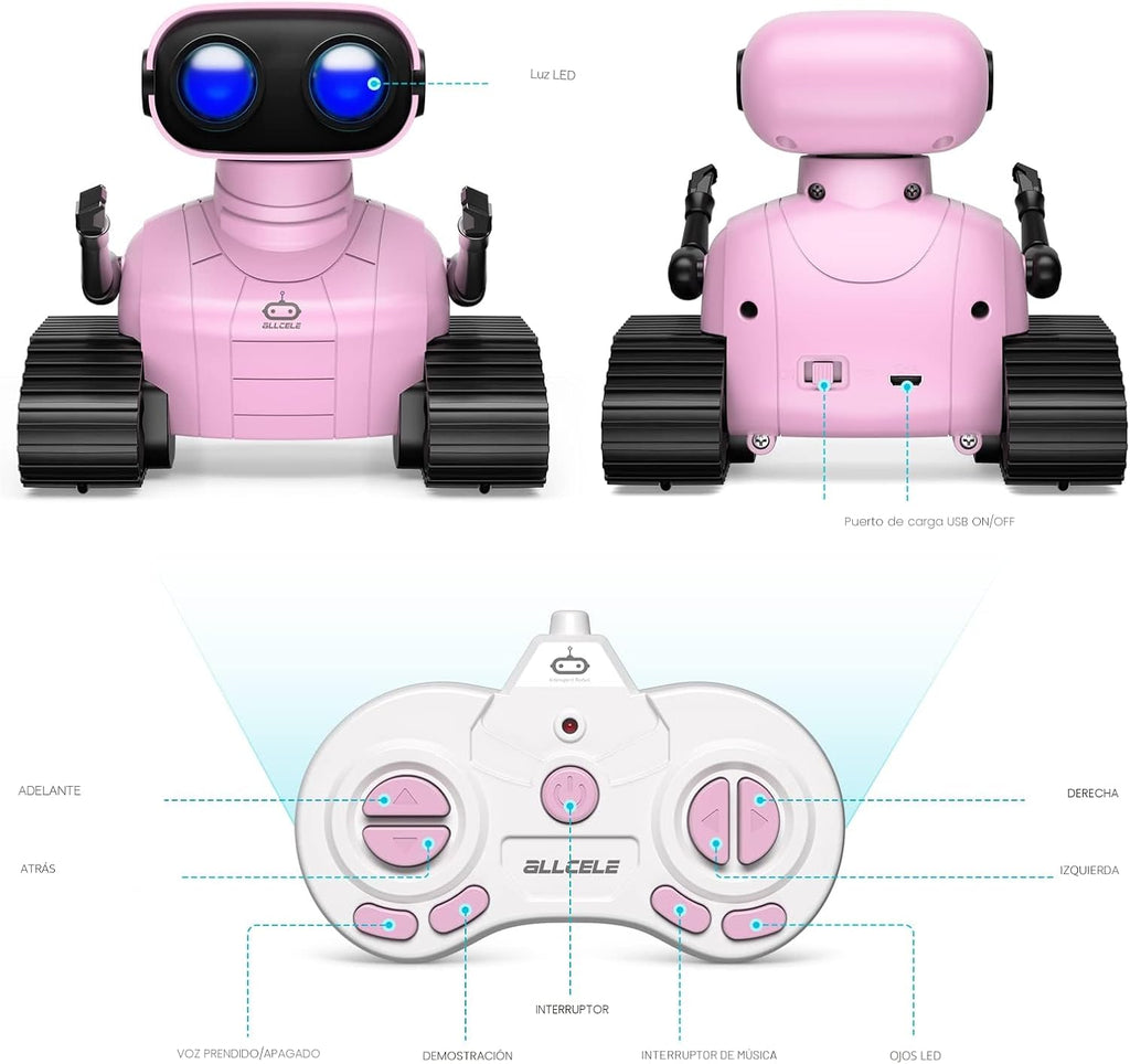 ALLCELE Robot de juguete para niñas, robot RC recargable para niños...