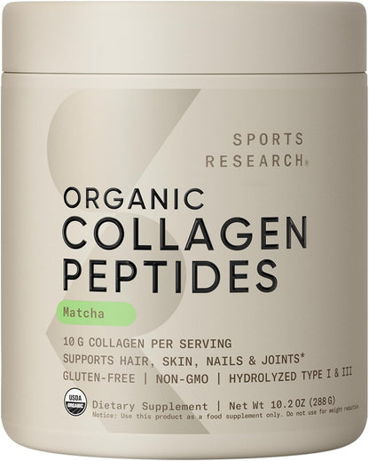 Sports Research Péptidos de Colágeno Premium en Polvo y Té Verde Ma...