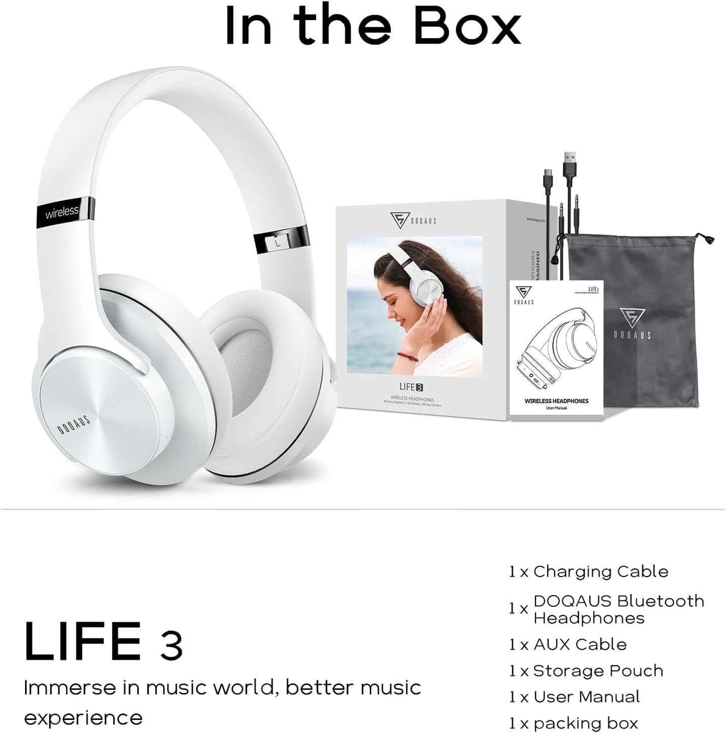 DOQAUS Auriculares Bluetooth sobre la oreja, tiempo de reproducción...