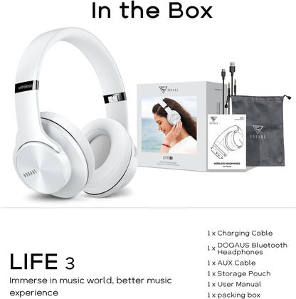 DOQAUS Auriculares Bluetooth sobre la oreja, tiempo de reproducción...