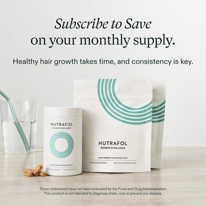 Nutrafol Suplementos para el Crecimiento del Cabello Women's Balance para Mujeres, Edades 45 y Más, Clínicamente Probados para Cabello Visiblemente Más Grueso y Cobertura del Cuero Cabelludo en 3-6