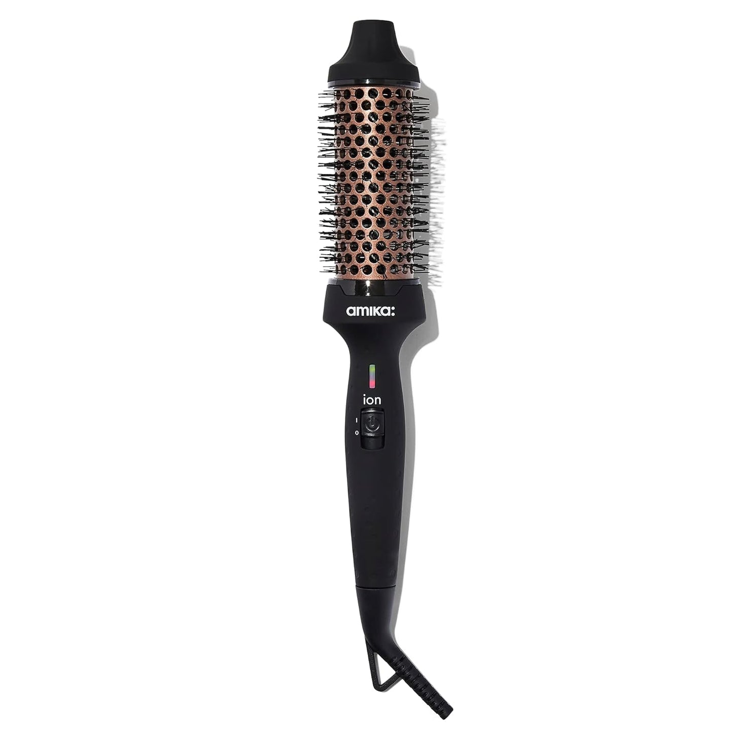 amika blowout babe cepillo iónico térmico - cepillo de peinado caliente redondo de cerámica iónica para suavizar y dar volumen, agregar brillo y domar el encrespamiento (barril 1.5 ″) - herramienta de peinado (negro)