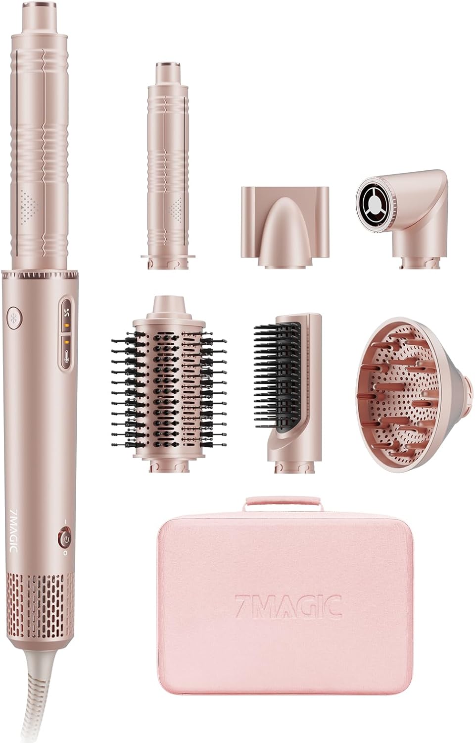7MAGIC Estilizador de cabello y cepillo secador de cabello 7 en 1, secador de cabello de alta velocidad de 110,000 RPM con iones negativos para peinar sin encrespamiento, secado rápido, rizado