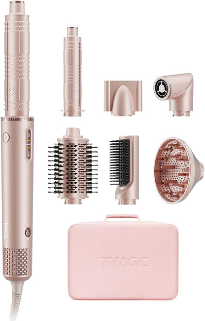 7MAGIC Estilizador de cabello y cepillo secador de cabello 7 en 1, secador de cabello de alta velocidad de 110,000 RPM con iones negativos para peinar sin encrespamiento, secado rápido, rizado
