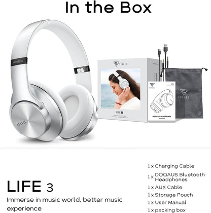 DOQAUS Auriculares Bluetooth sobre la oreja, tiempo de reproducción...