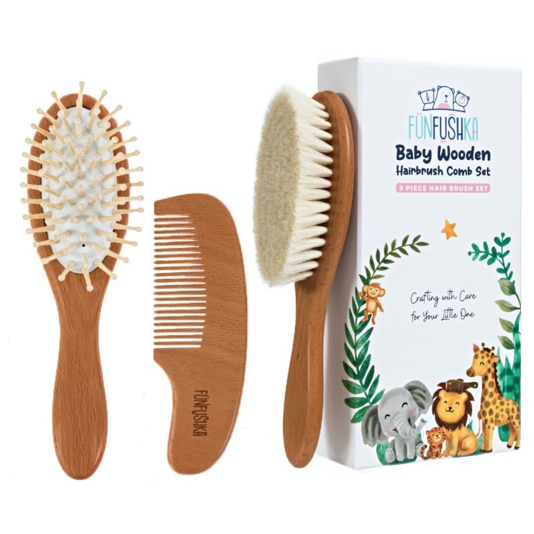 Juego de cepillo y peine de madera para bebé recién nacido y niño p...