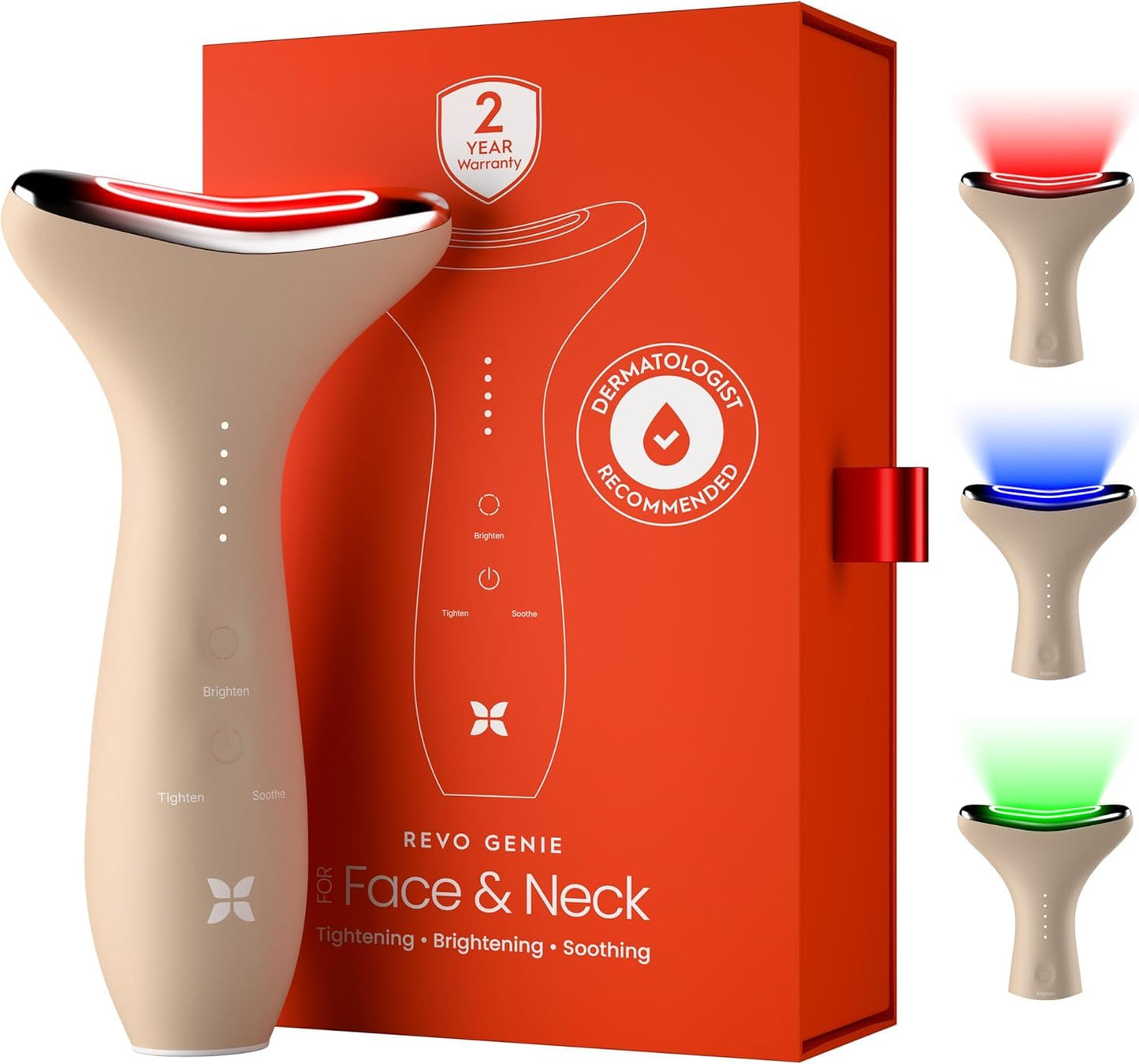 REVO Genie - Masajeador de belleza facial y cuello 3 en 1 con calor...