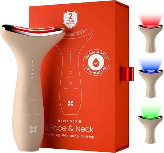REVO Genie - Masajeador de belleza facial y cuello 3 en 1 con calor...
