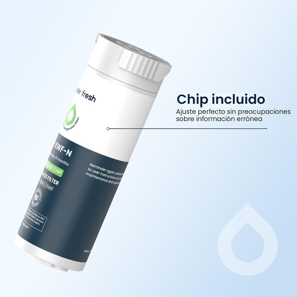 GLACIER FRESH Filtro de agua para refrigerador XWFE (chip integrado...