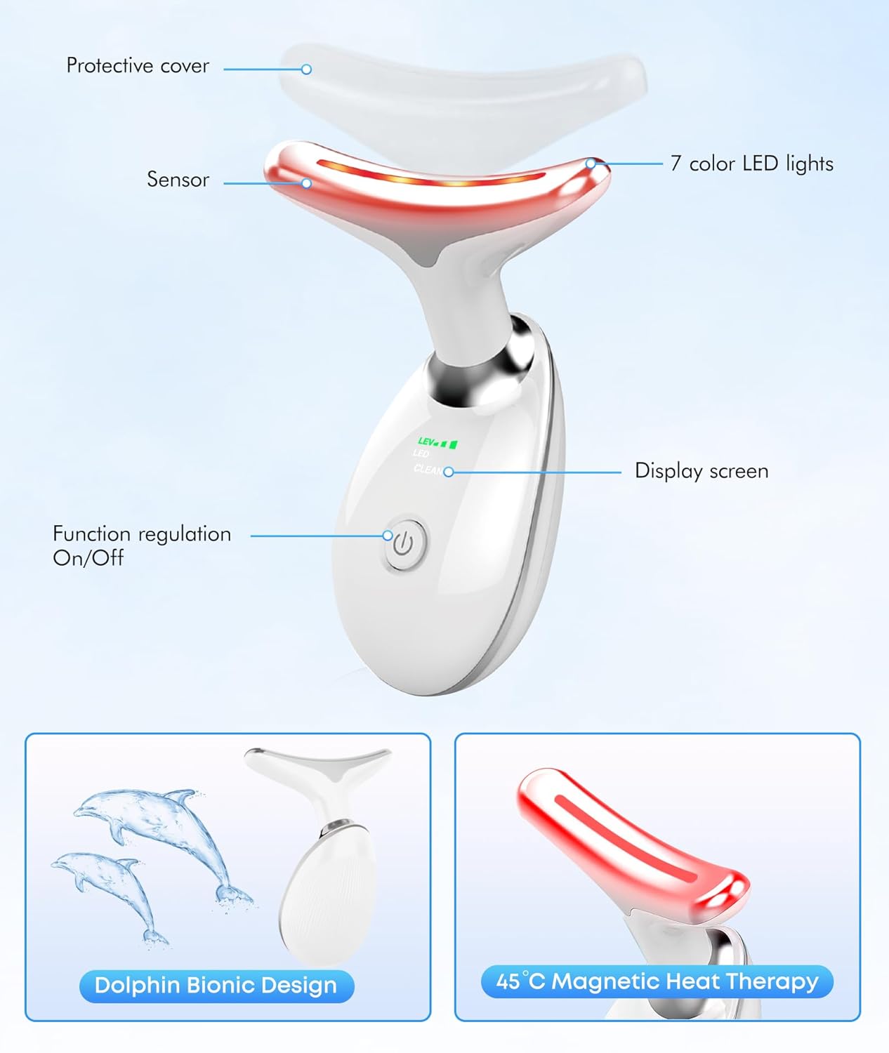 SDKWDH Terapia de luz roja para cara y cuello, herramienta de masaj...