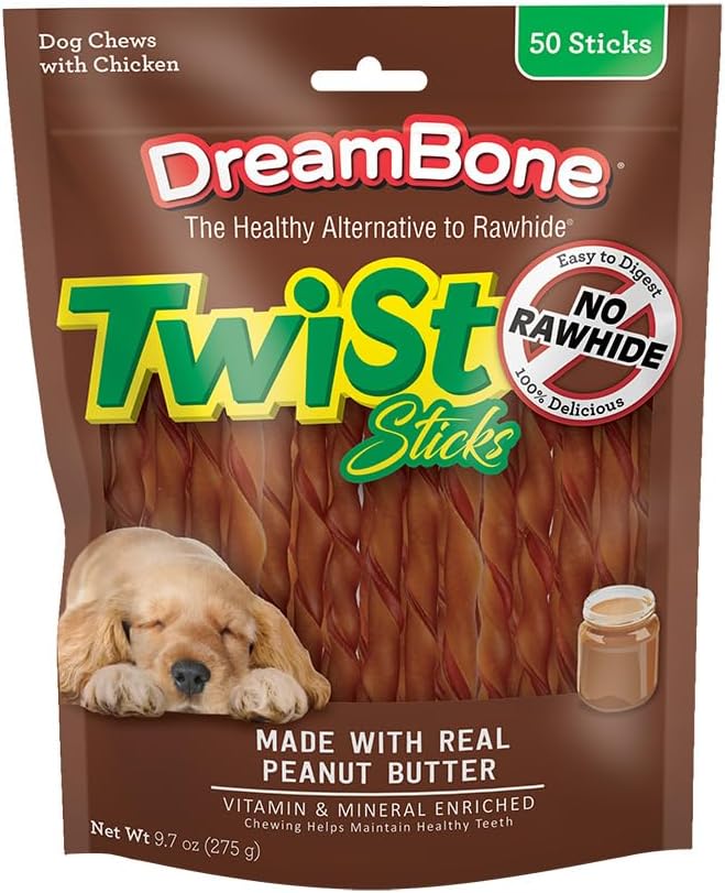 DreamBone Palitos de mantequilla de maní para perros sin piel cruda...