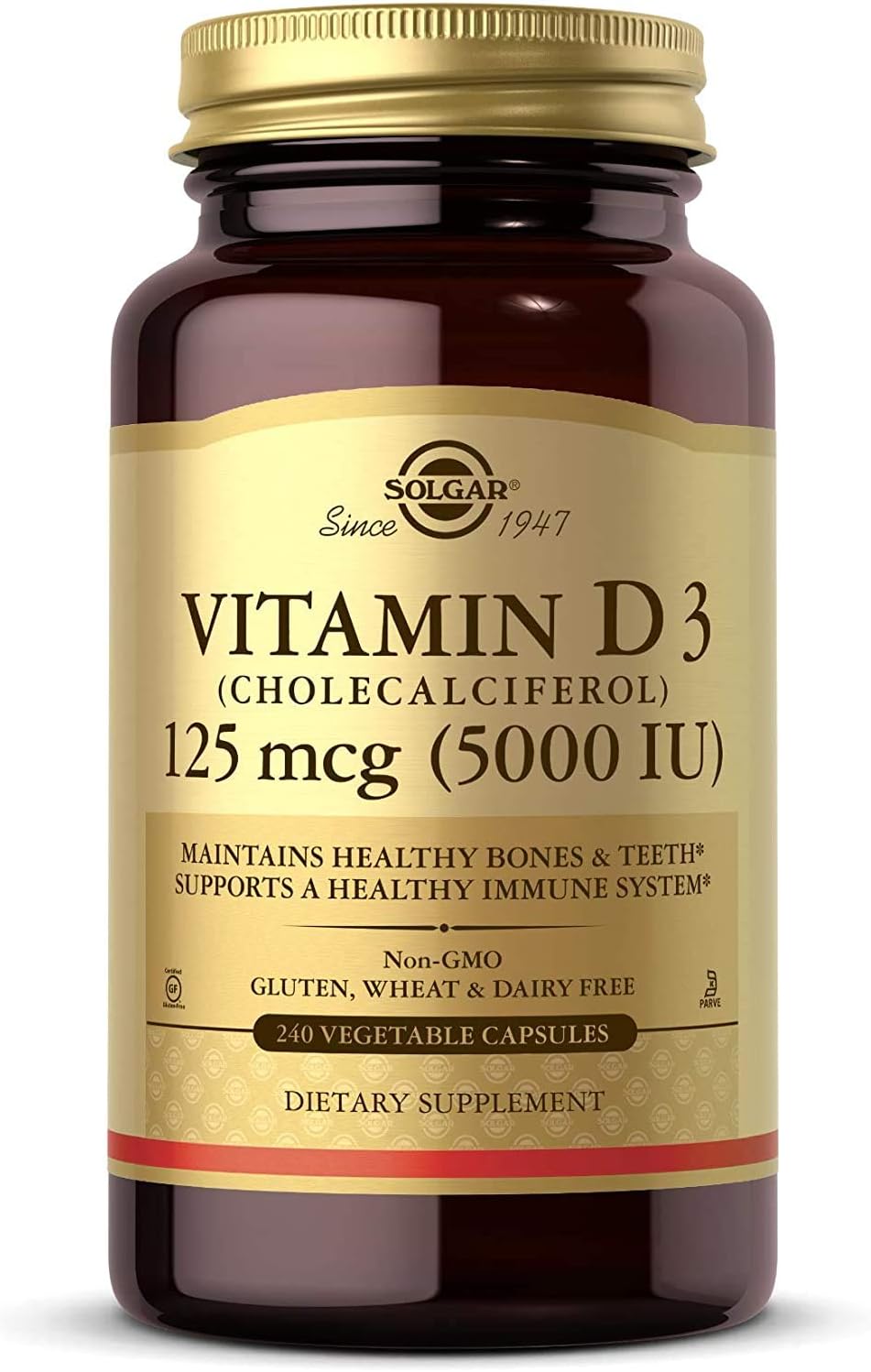 Solgar - Vitamina D3 (colecalciferol) 125 mcg (5000 UI), 240 cápsul...