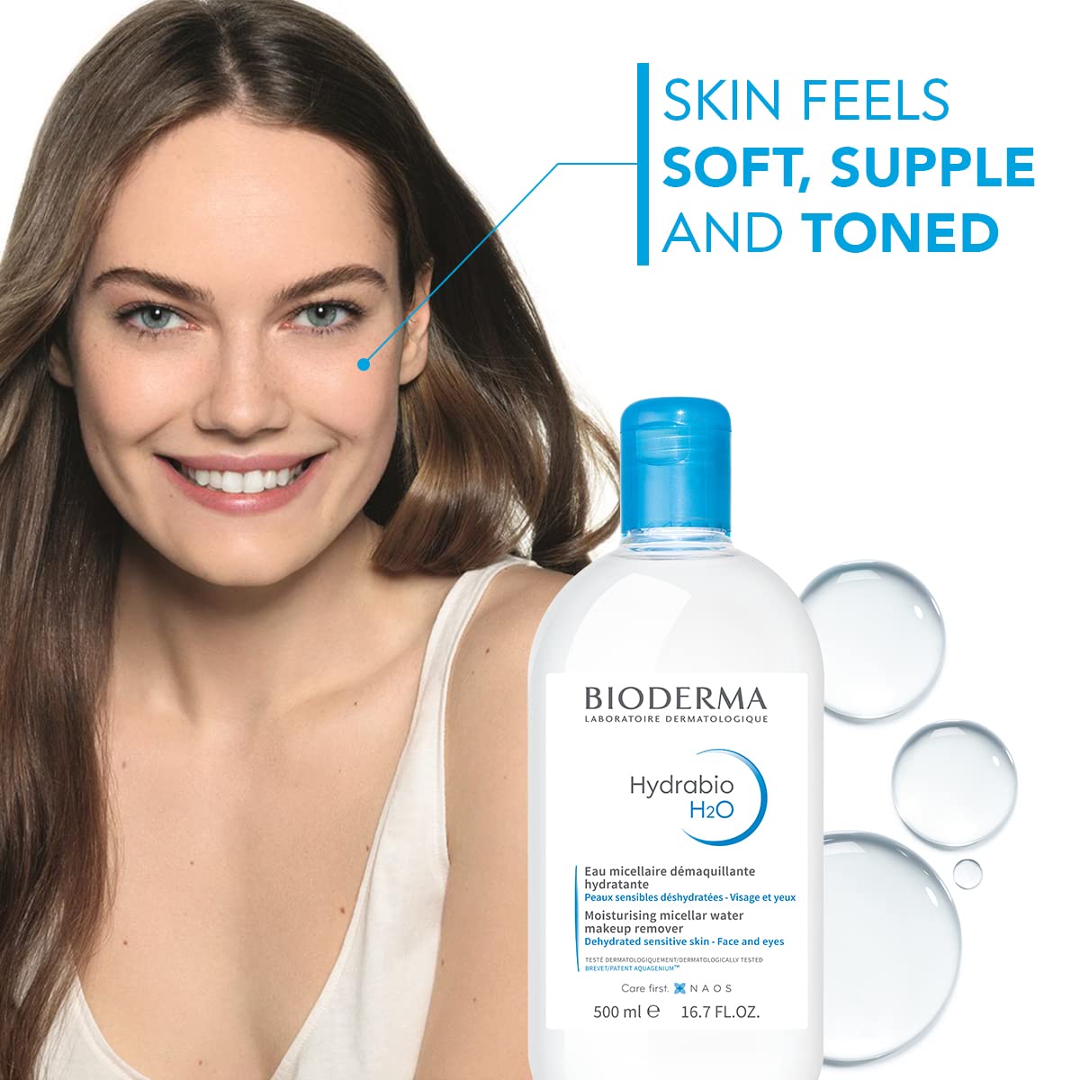 Bioderma Hydrabio DUO H2O - Limpiador de agua micelar y desmaquillante para pieles sensibles deshidratadas, 33.4 onzas líquidas