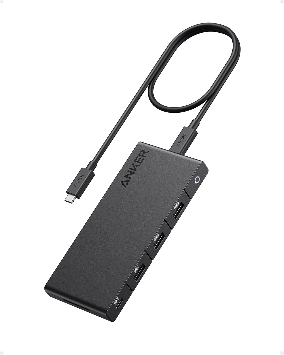 Anker Hub USB C (10 en 1), monitor dual con HDMI 4K, entrega de potencia máxima de 100 W, puertos HDMI 4K duales, 4 puertos de datos USB-A/USB-C, lector de tarjetas Ethernet y SD para portátiles Dell, ThinkPad y más
