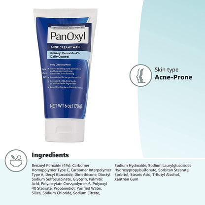PanOxyl Crema de lavado cremosa antimicrobiana hidratante contra el...