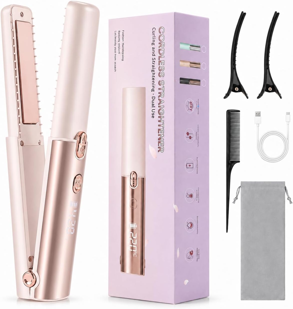 SOPPY Plancha de pelo inalámbrica con base de carga | Cerámica reca...